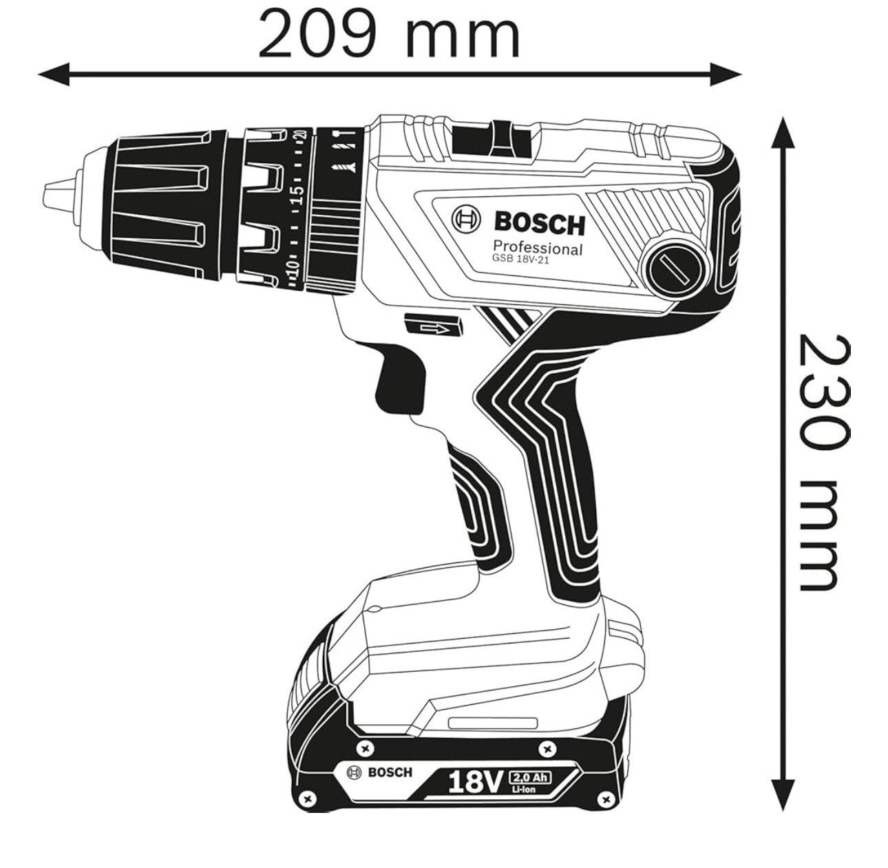 Bosch Professional Cordless Combi Drill (GSB 18V-21) (Bare Tool)
